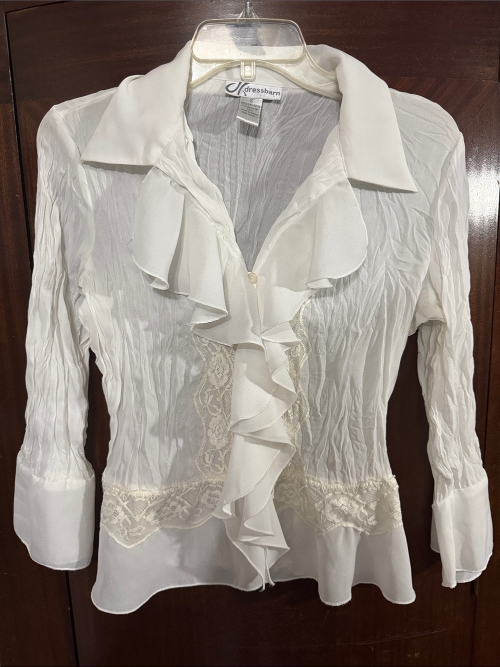 Vintage Dressbarn White Ruffled Lace-Trim Blouse